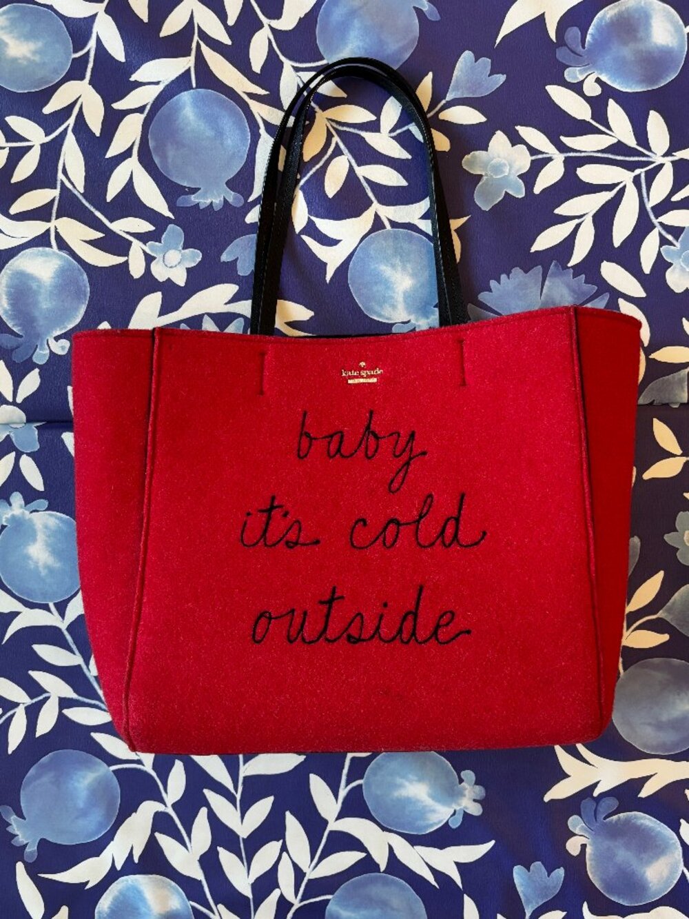 Kate Spade Baby It’s Cold Outside Red Black Wool Leather Large Tote Rare